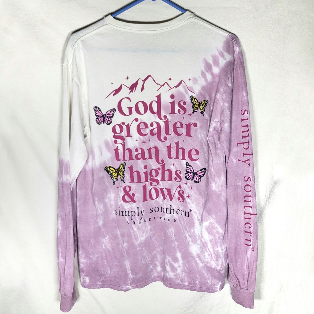 Simply Southern purple white tie dye ombre butterfly longsleeve shirt M God
